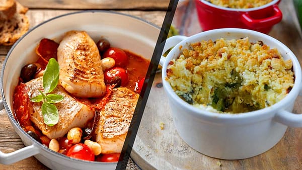 Poisson blanc à la provençale et crumble de courgettes